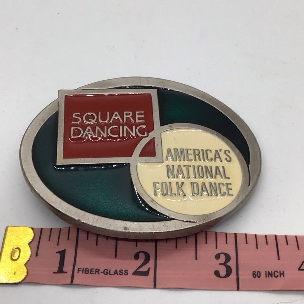 Square Dancing Enameled Belt Buckle